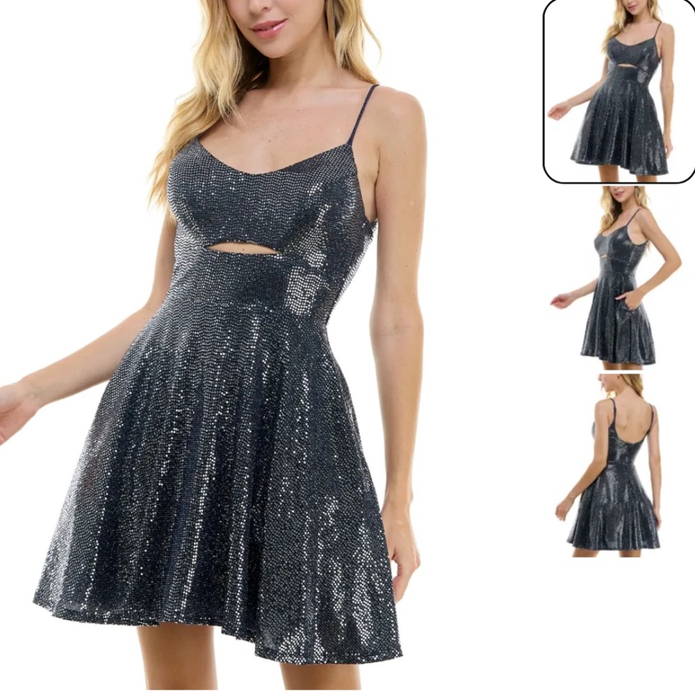City Studio Metallic Fit & Flare Mini Dress